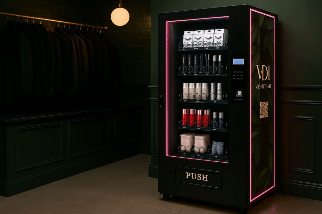 vendingmachine in groene coatscheck ruimte