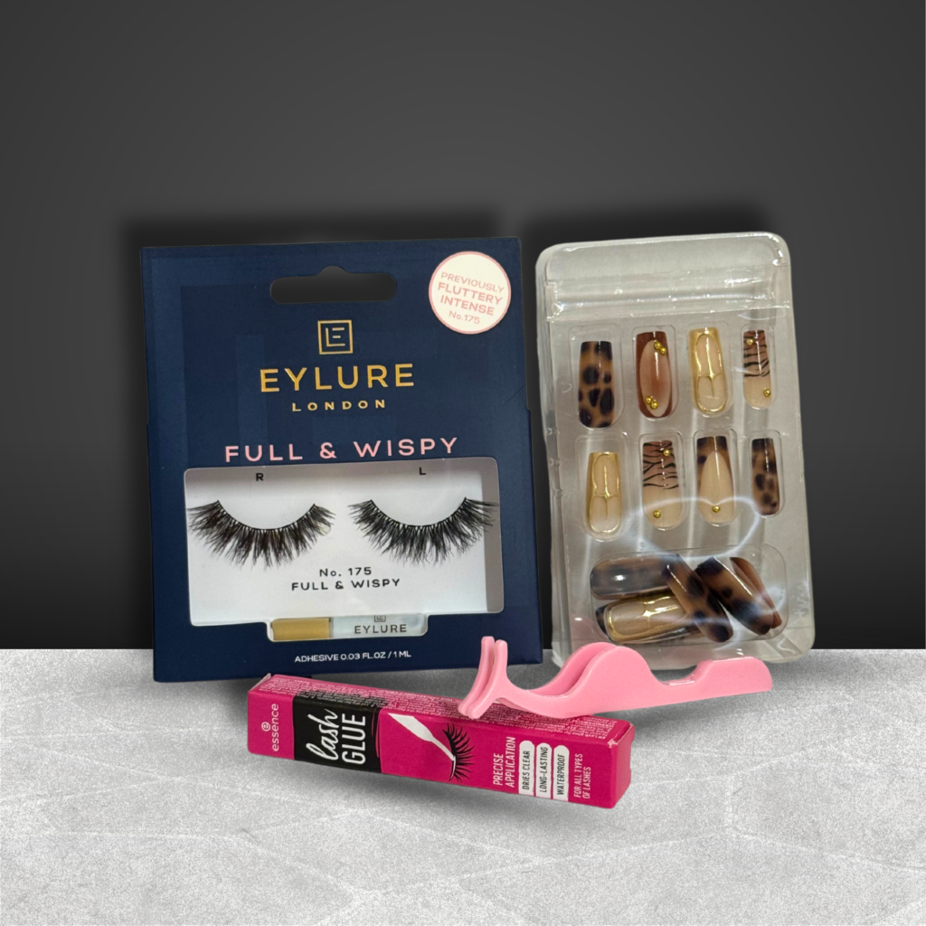 Beauty essentials zoals nepwimpers, wimperlijm en opplaknagels voor hotelgasten in de VENDEMI automaat.